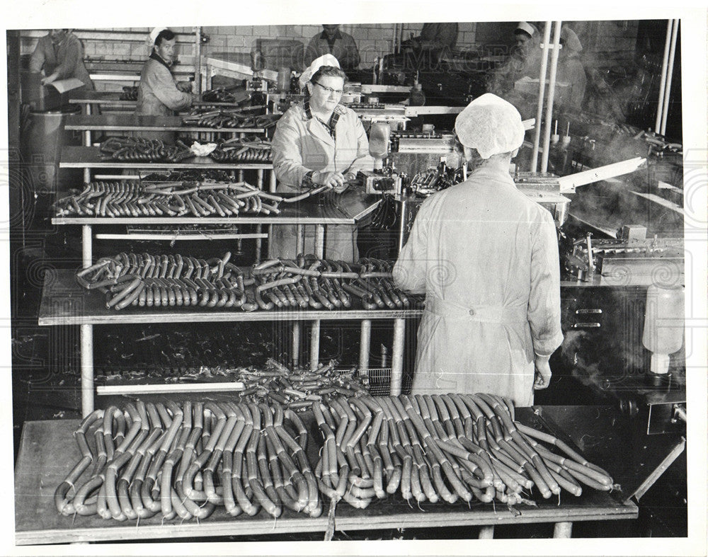 1956 Hot dog sausage sliced bun food-Historic Images