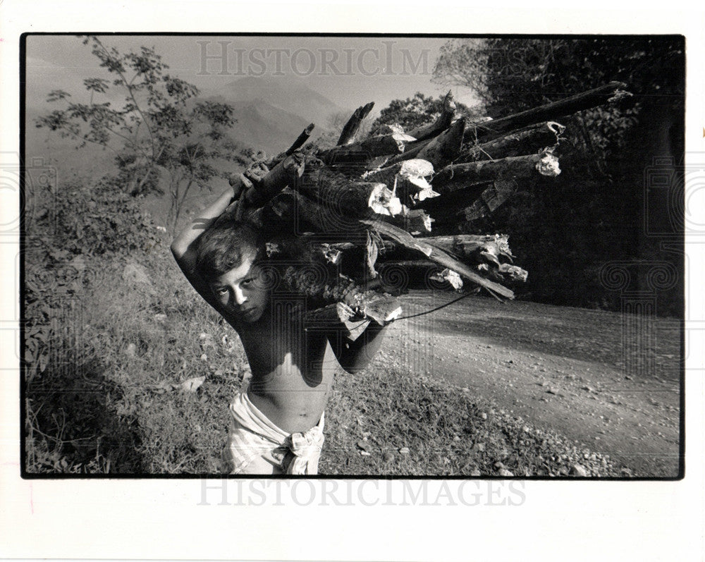 1989 boy carries wood to market El Mochito-Historic Images