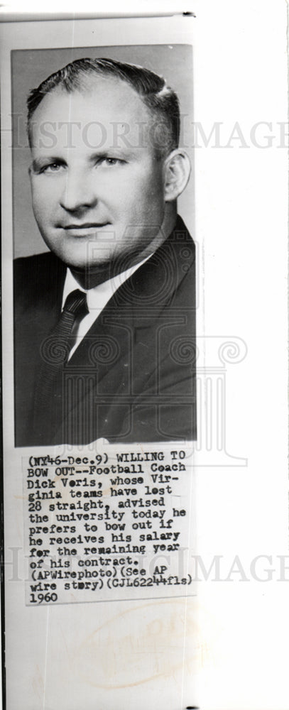 1960 Dick Veris Virginia football coach-Historic Images