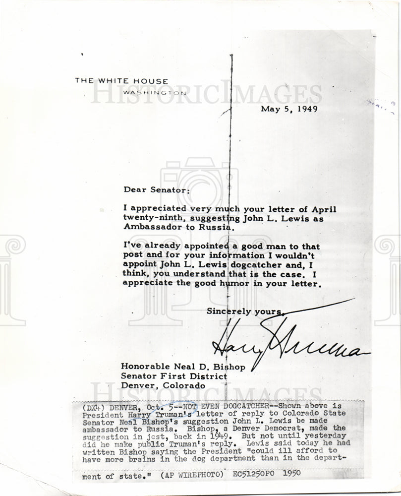 1950 President Harry Truman&#39;s Letter-Historic Images