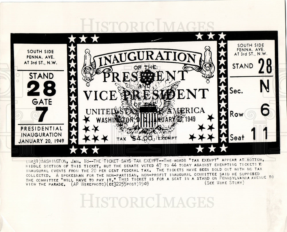 1949 ticket tax exempt Senate against-Historic Images