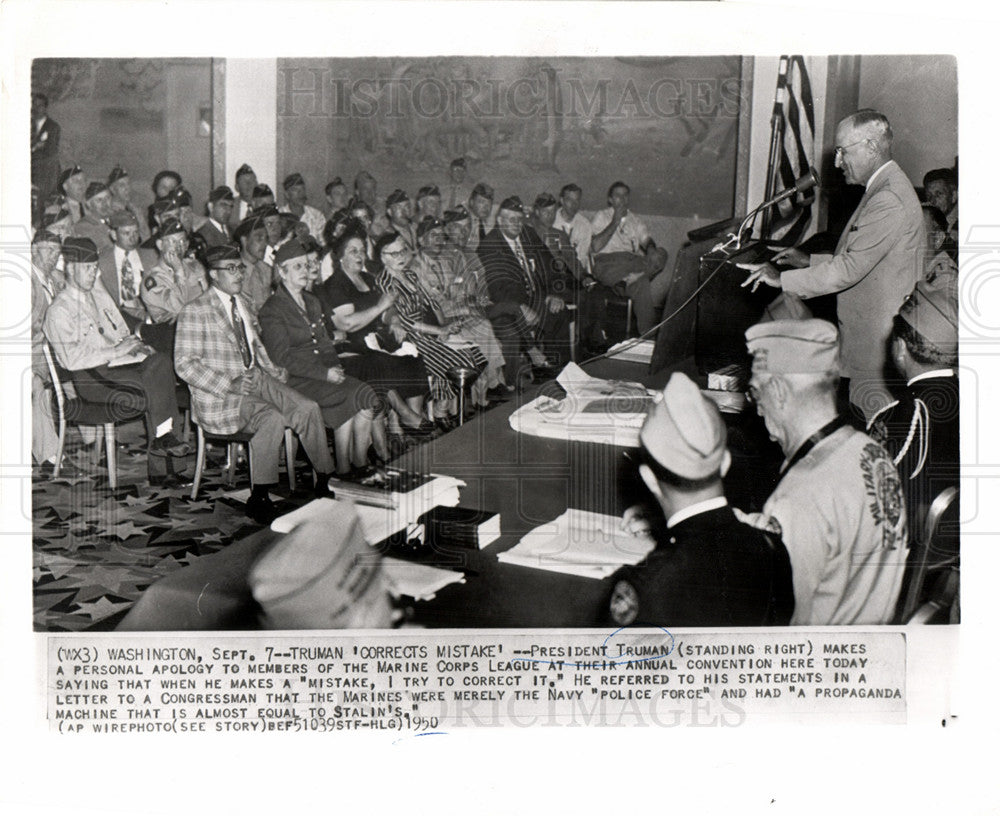 1950 Harry Truman Marine Corps apology-Historic Images