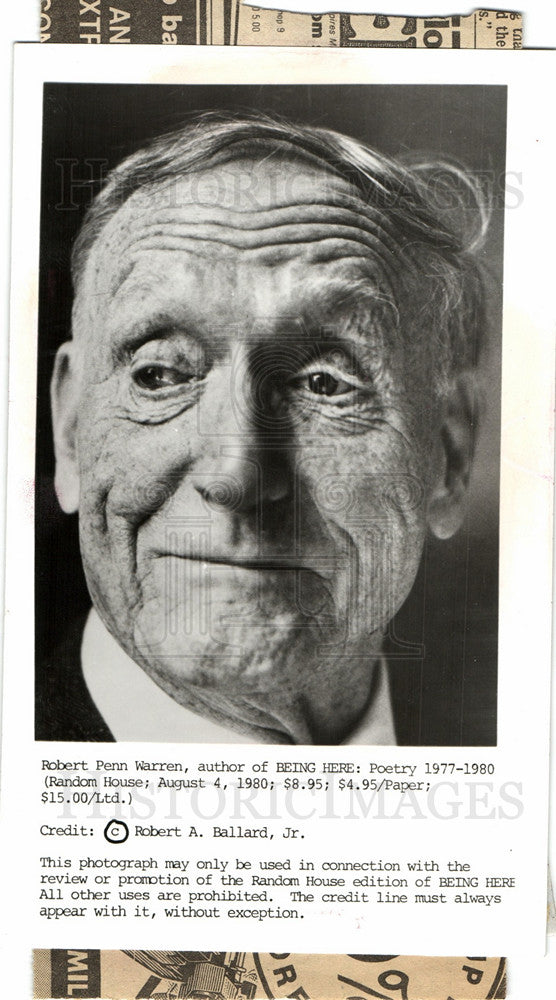 1981 Robert Penn Warren Author BEING HERE-Historic Images