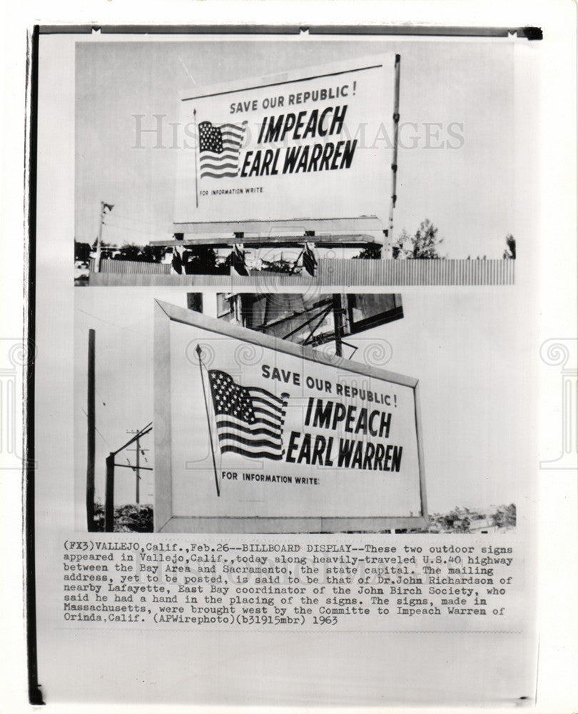 1963 Earl Warren Billboard John Birch-Historic Images