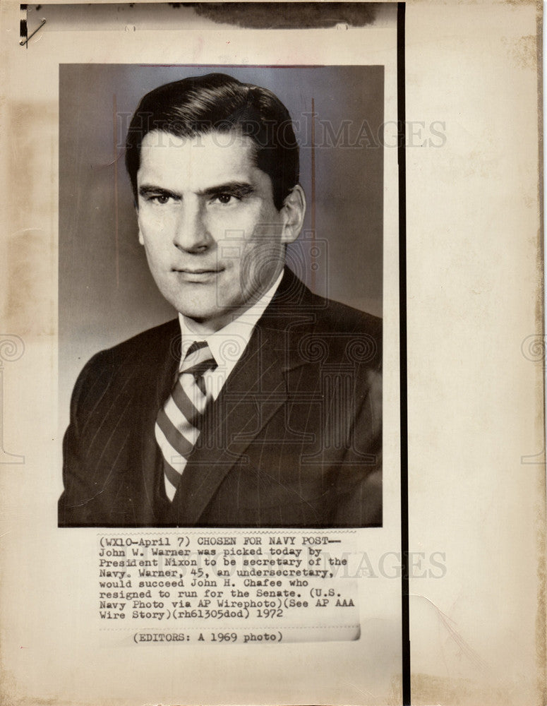 1972 John W Warner US Navy secretary Nixon-Historic Images