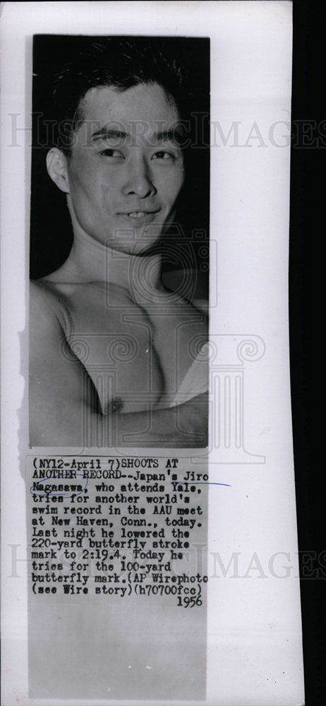 1956 Press Photo Jiro Nagasawa Yale World Record Swim - Historic Images