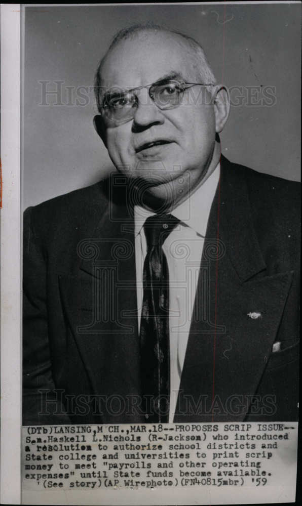 1959 Press Photo Senator Haskell Nichols Republican - Historic Images