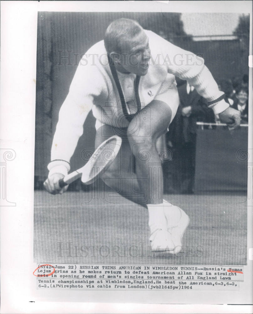 1964 Thomas Lajus, Men&#39;s singles Tennis-Historic Images