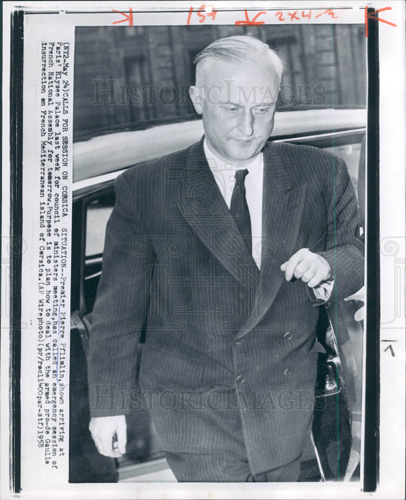 1958 Press Photo Pierre Pflimlin French Prime Minister - Historic Images