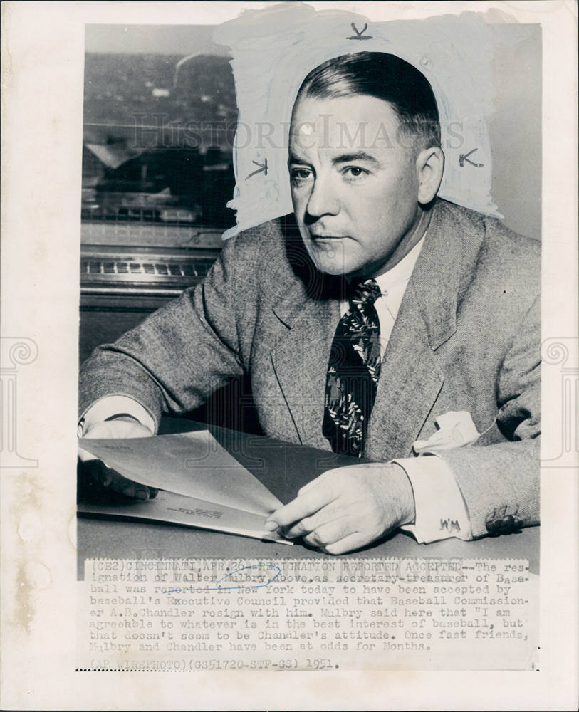 1951 Press Photo Walter Mulbry baseball sec. treasurer - Historic Images