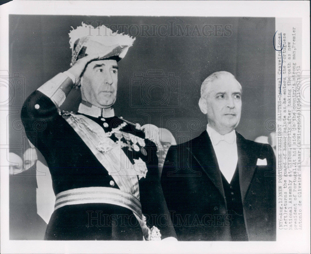 1951 Press Photo PORTUGUESE PRESIDENT LOPES 1951 - Historic Images