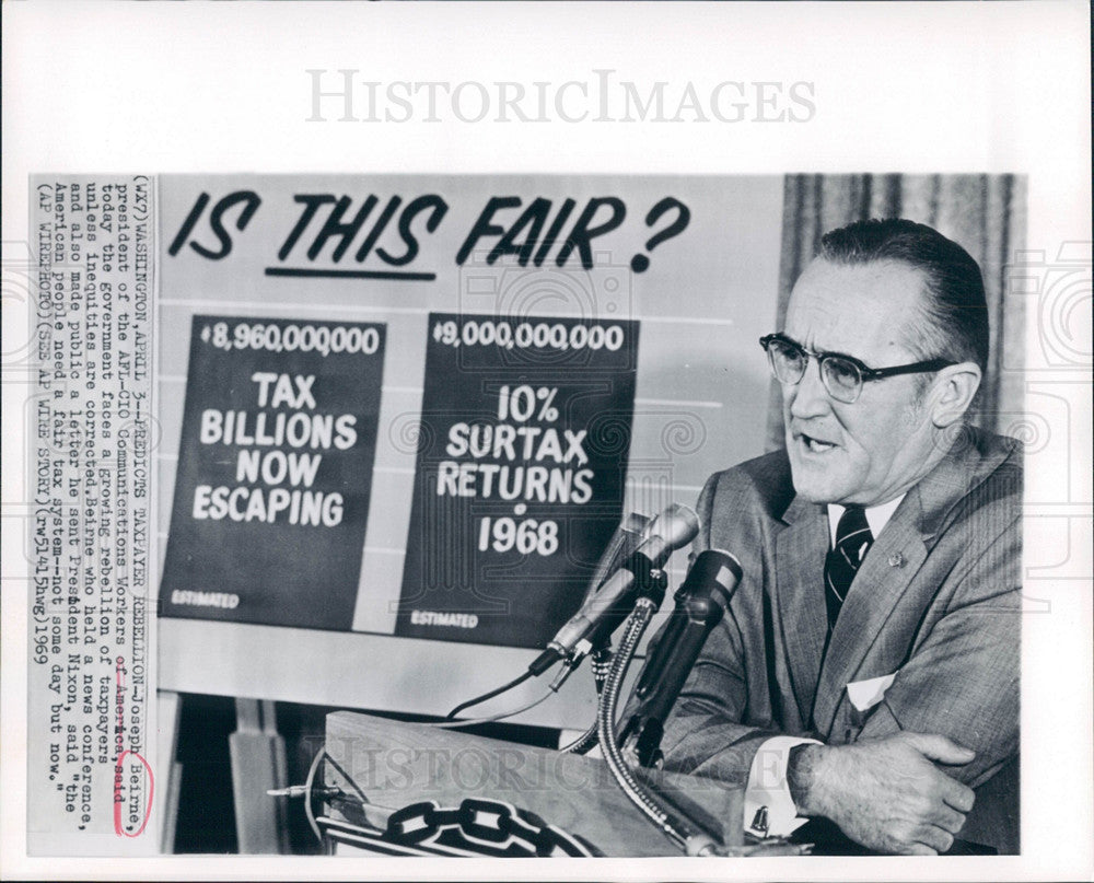 1969 Press Photo Joseph Beirne CWA President - Historic Images