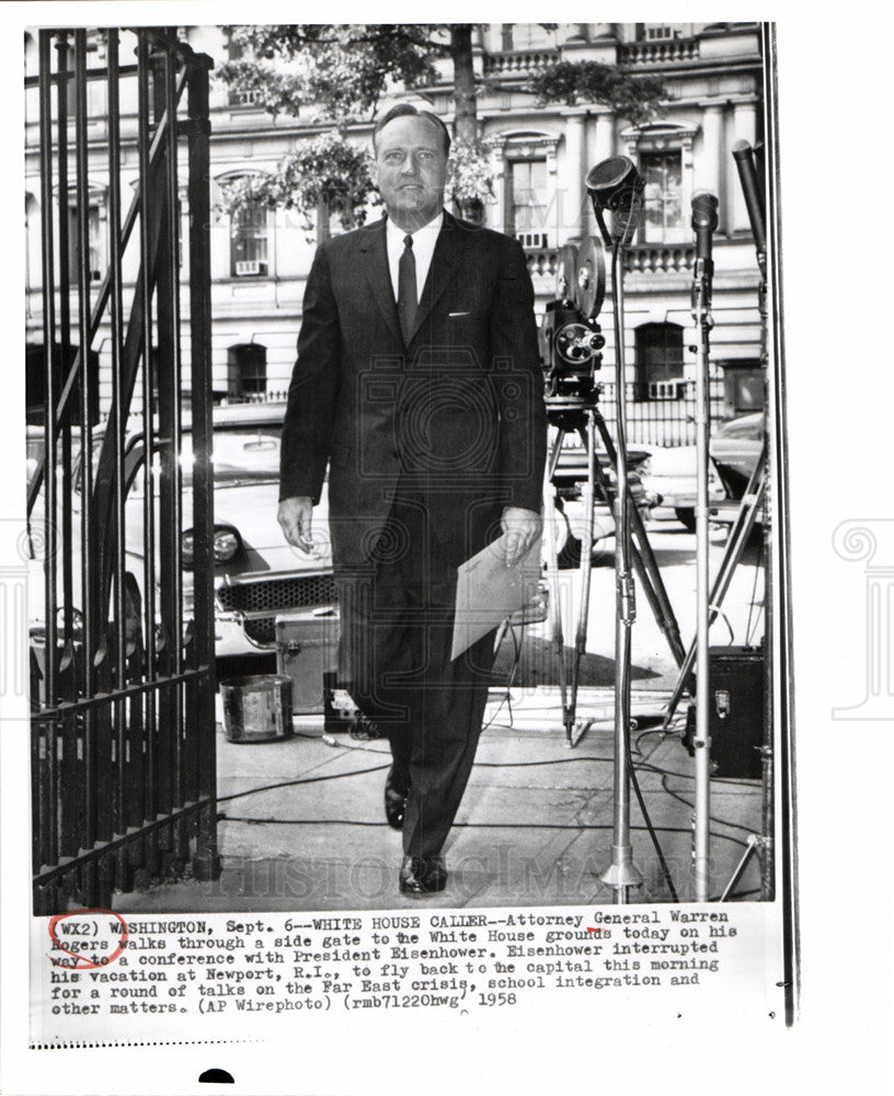 1958 Press Photo Attorney General Warren Rogers meeting - Historic Images