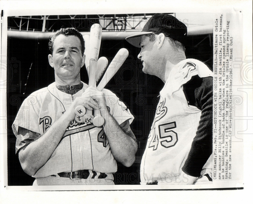 1962 Press Photo Bitty Hitchcock Jim Gentile Oriole - Historic Images