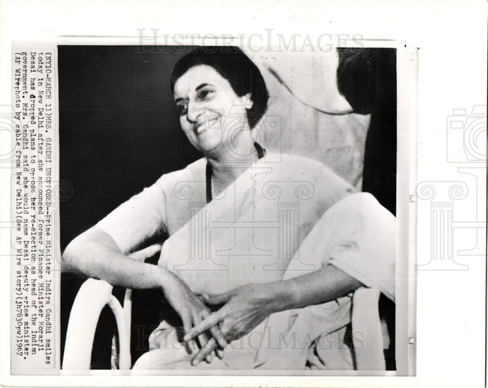 1967 Press Photo Prime Minister Indira Gandhi - Historic Images