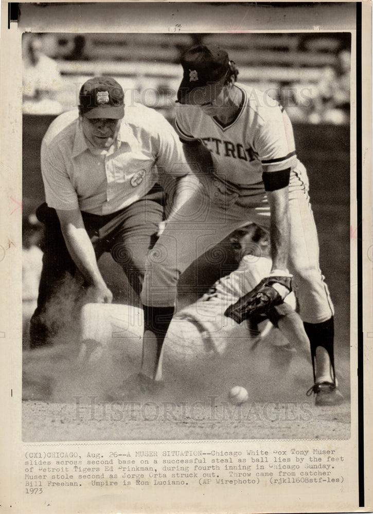 1973 Press Photo Player Tony muser slides chicago - Historic Images