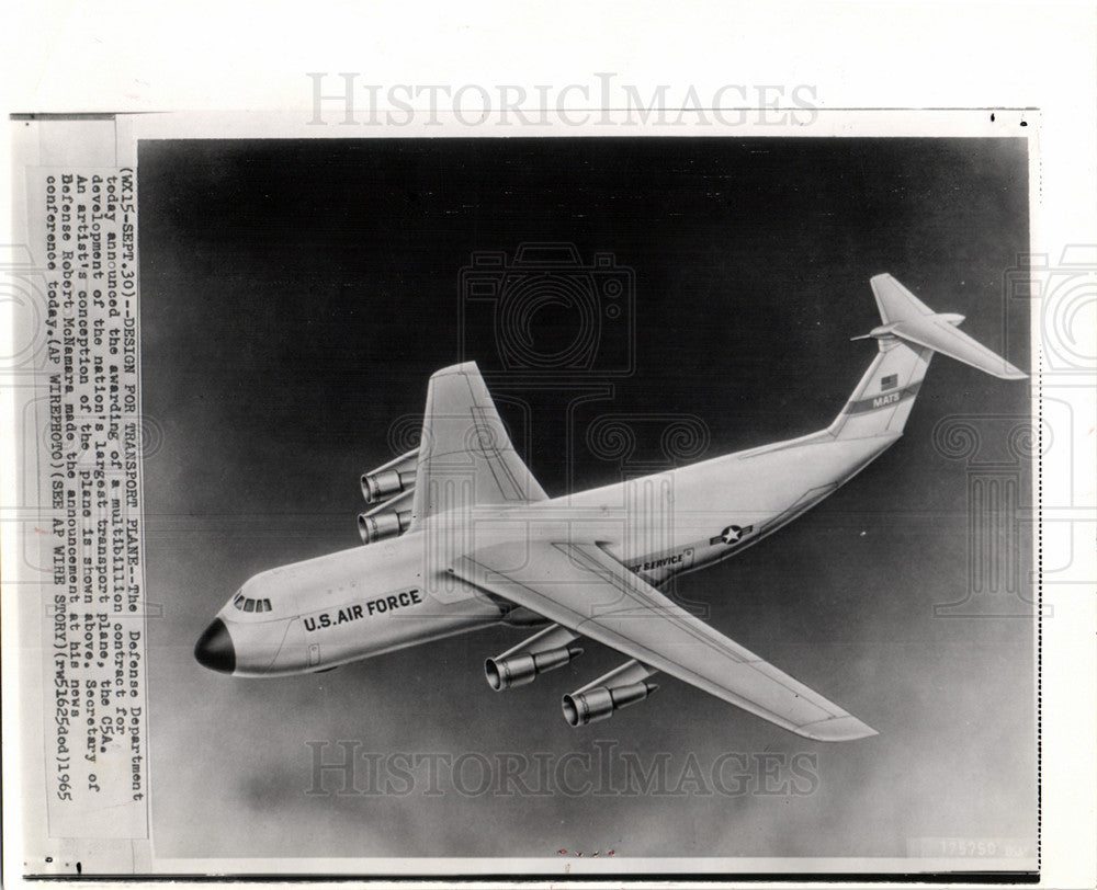 1965 C5A Largest Transport Plane Scetch - Historic Images