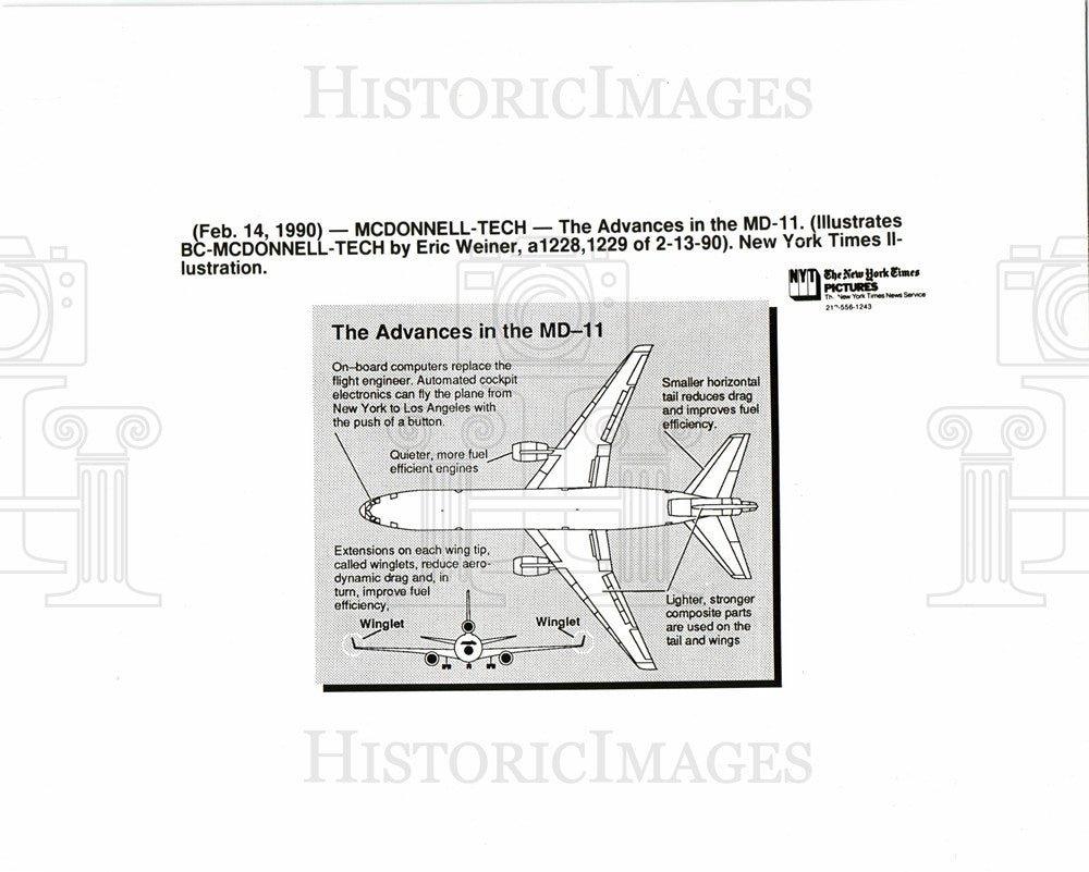 1990 Press Photo Airplane Commercial MD-11 - Historic Images