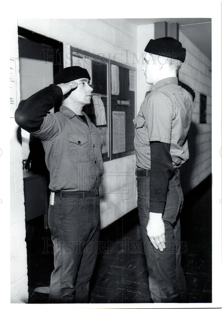 Press Photo Navy Salute Sailors Relieving Watch - Historic Images
