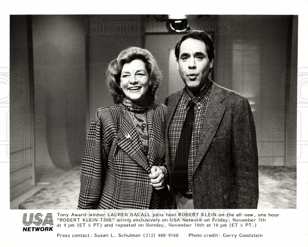 1986 Press Photo Lauren Bacall Robert Klein USA Network - Historic Images