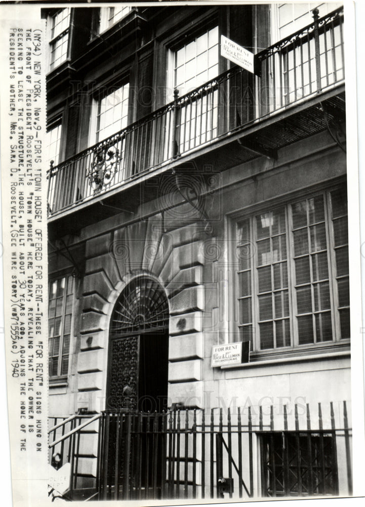 1940 Press Photo Roosevelt townhouse for rent New York - Historic Images