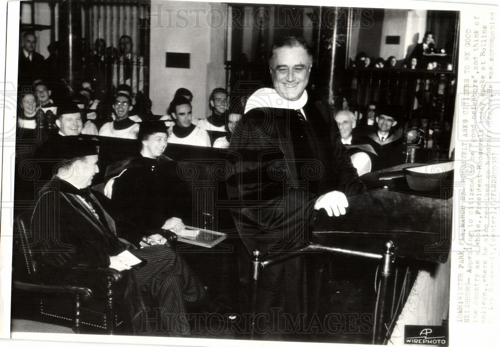 1936 Pres Roosevelt Honoray Degree Rollins-Historic Images