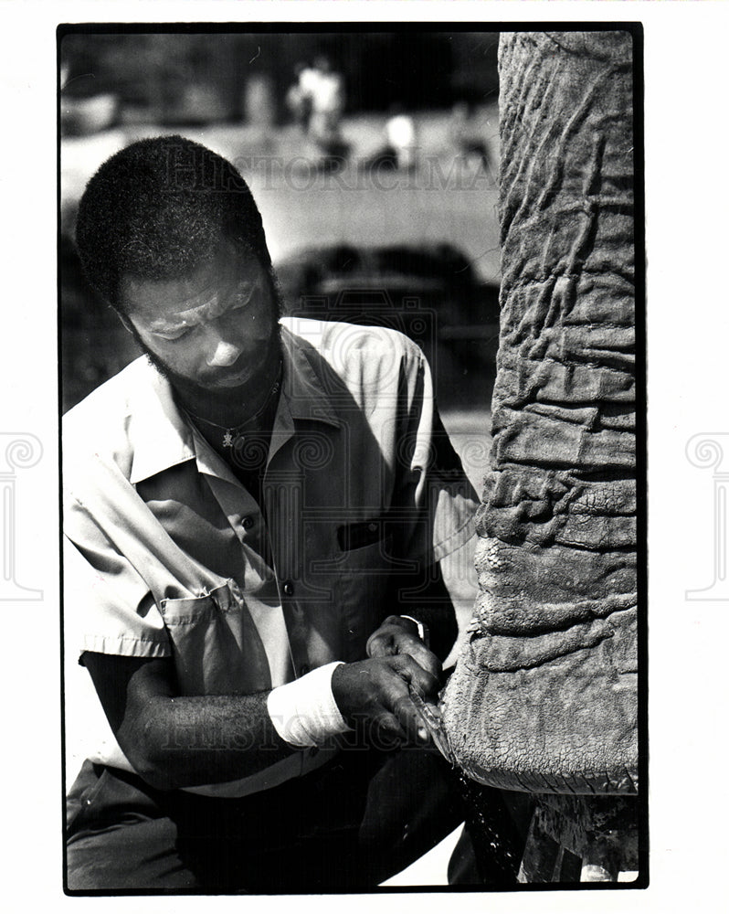 1982 Press Photo Detriot Zoo Elephant Filing Nails - Historic Images