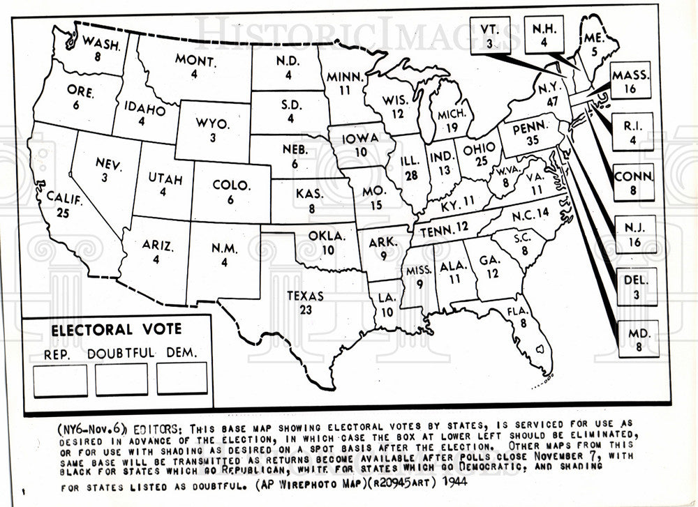 1944 Press Photo Electoral vote, Election map - Historic Images