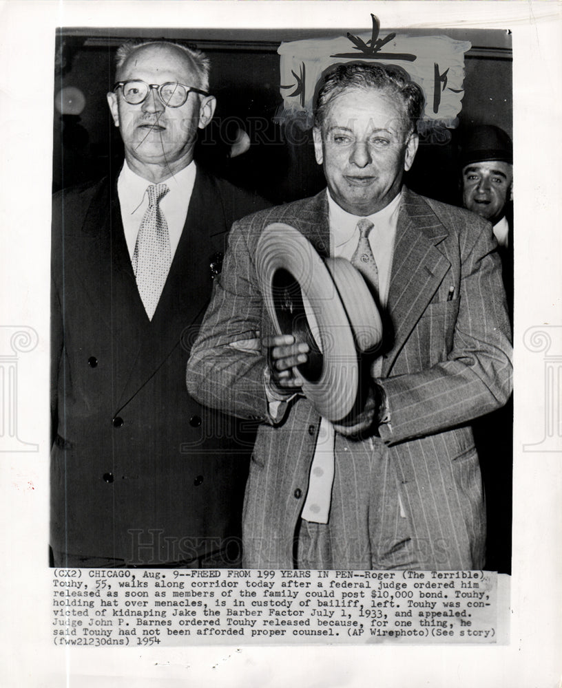 1954 Press Photo Roger Touhy convicted kidnapper parole - Historic Images