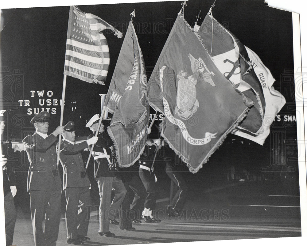 1958 Veteran&#39;s day Men and Flags-Historic Images