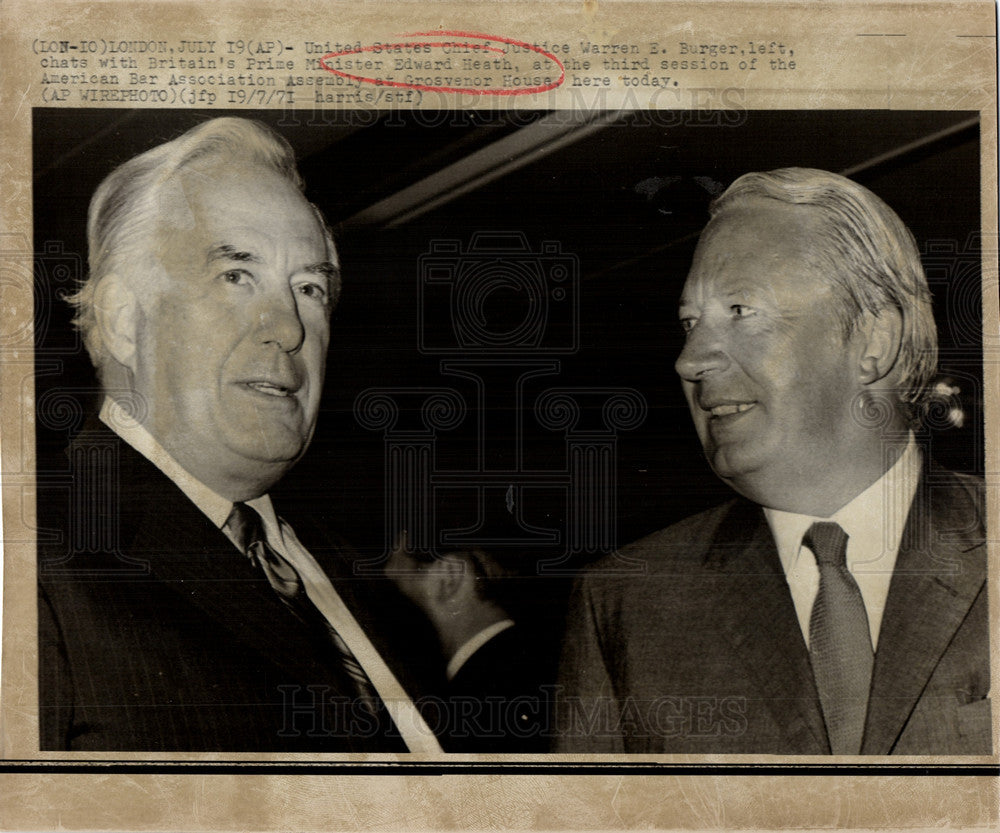 1971 Press Photo edward heath justice warren e.burger - Historic Images