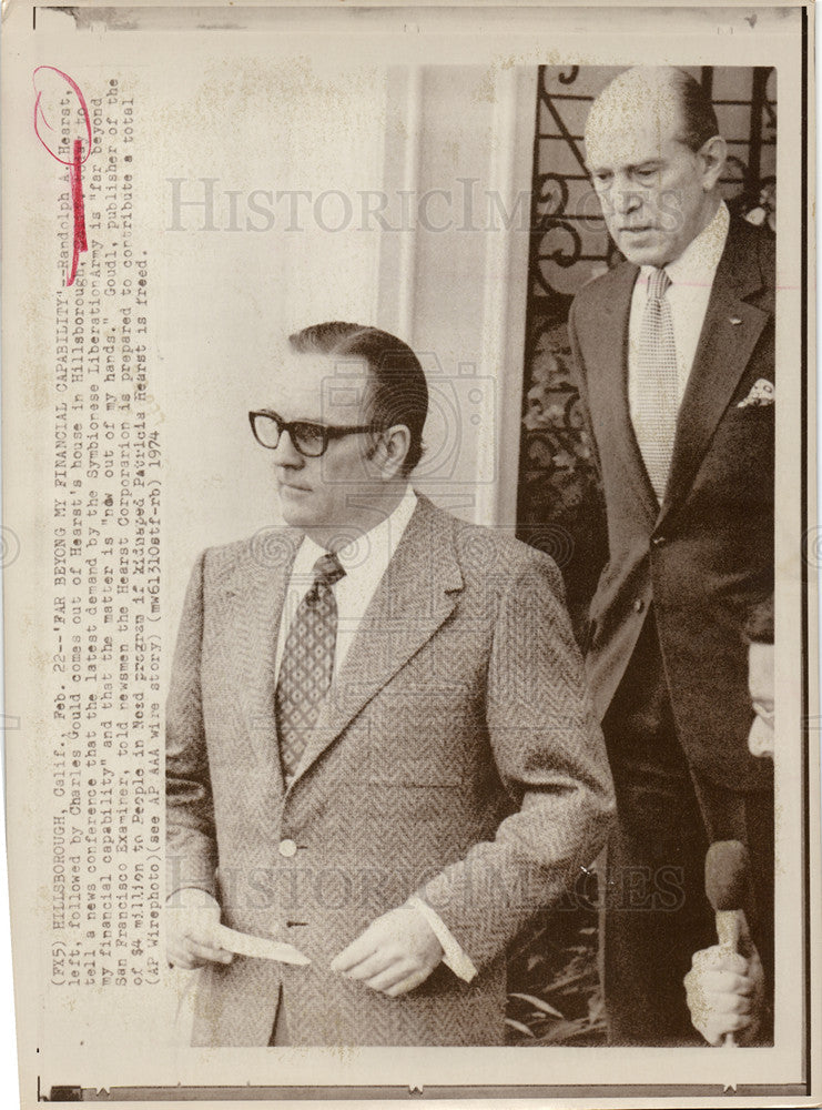 1974 Press Photo Randolph Hearst Hillsborough Kidnap - Historic Images