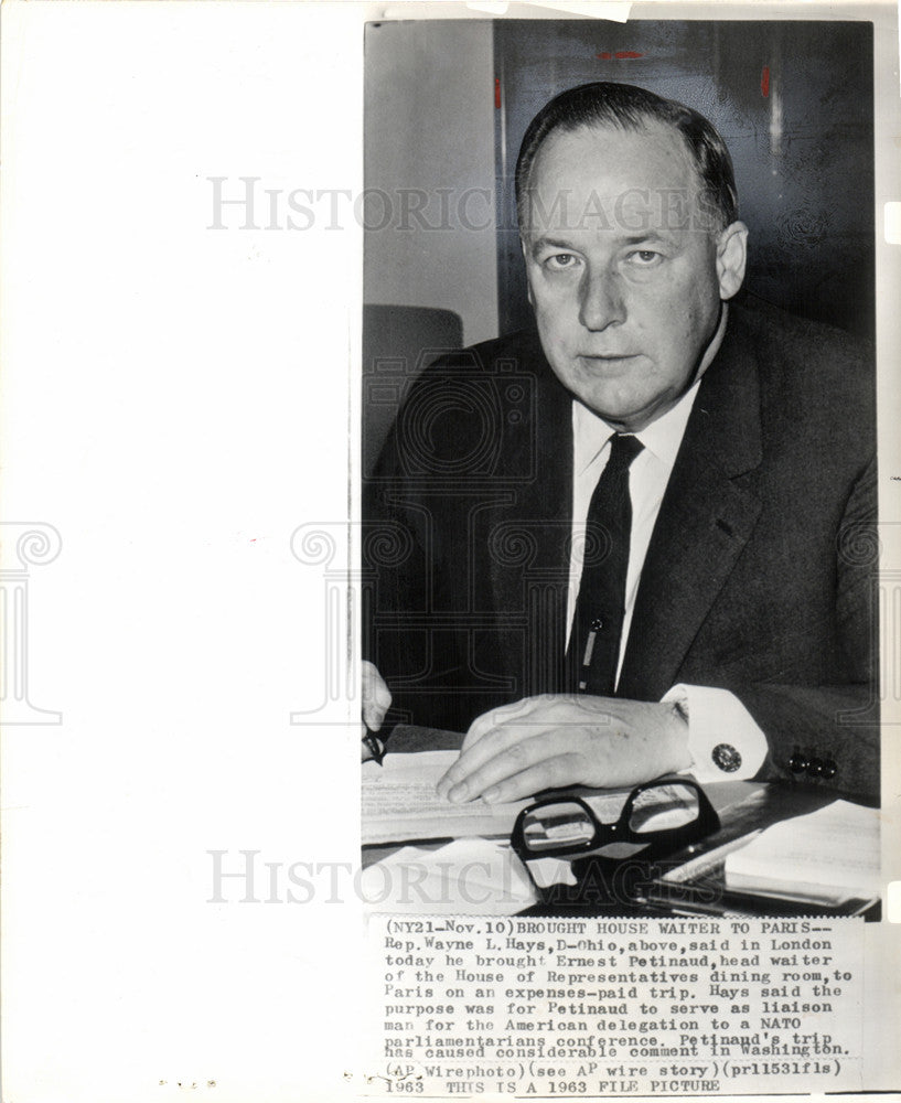 1963 Press Photo Wayne L Hays Representative Ohio Paris - Historic Images