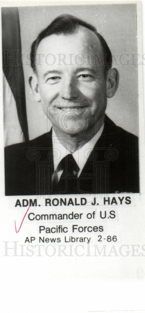 1986 Press Photo ADM. Ronald Hayes Commander U.S. Force - Historic Images