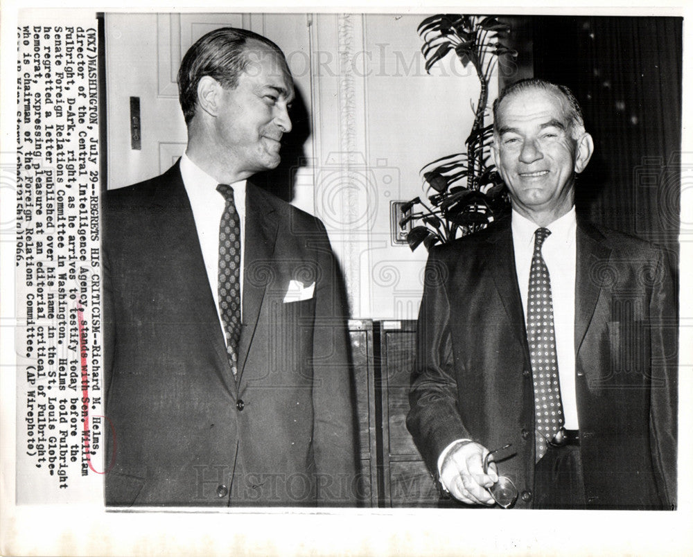 1966 Press Photo Richard Helms William Fulbright Senate - Historic Images