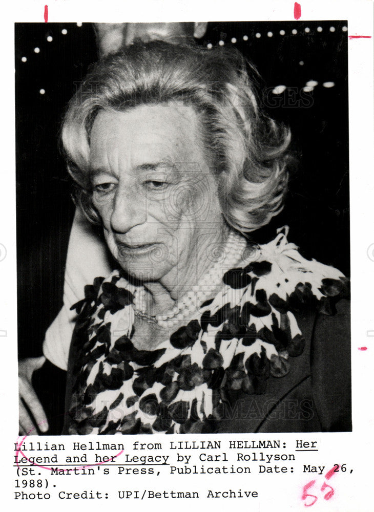 1988 Press Photo Lillian Hellman American Playwright - Historic Images