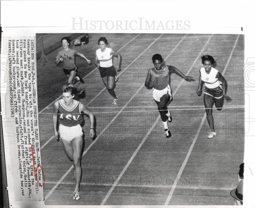 1963 Press Photo Jutta Heine Millrose games 60-yard - Historic Images