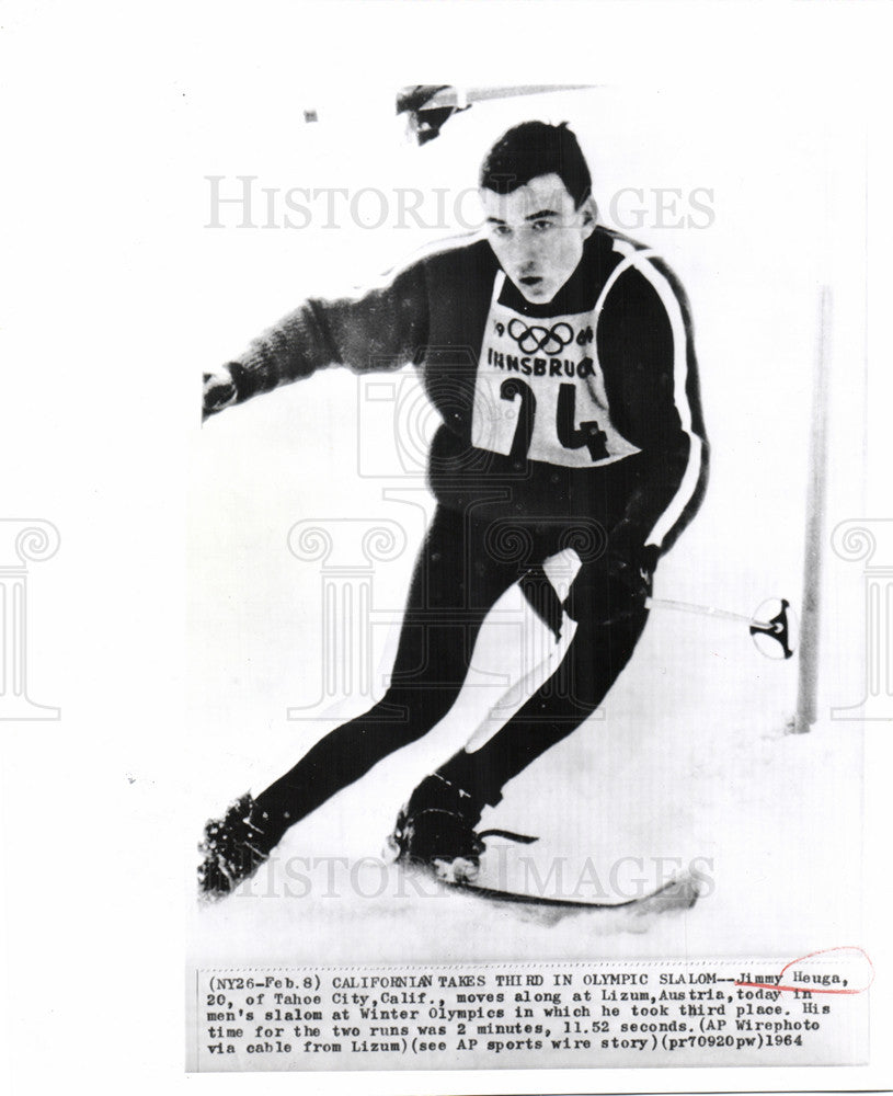1964 Press Photo Jimmy Huega Olympics slalom third - Historic Images