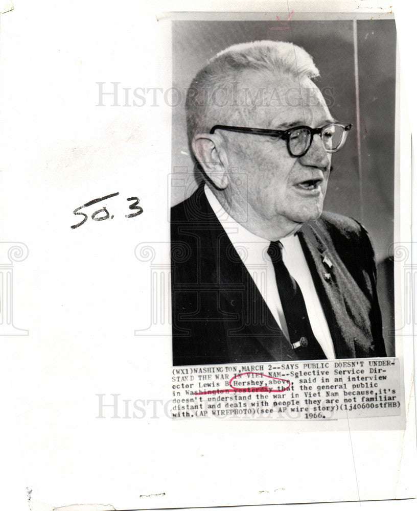 1966 Press Photo Lewis B. Hershey, Director of Selectiv - Historic Images