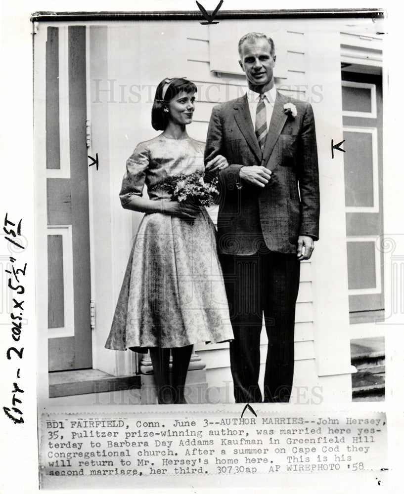 1958 Press Photo john hersey barbara day adams marriage - Historic Images