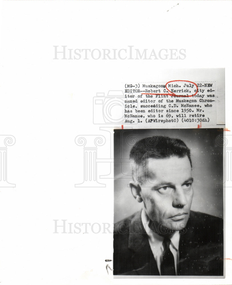 1959 Press Photo Rober Herrick Flint Journal editor - Historic Images