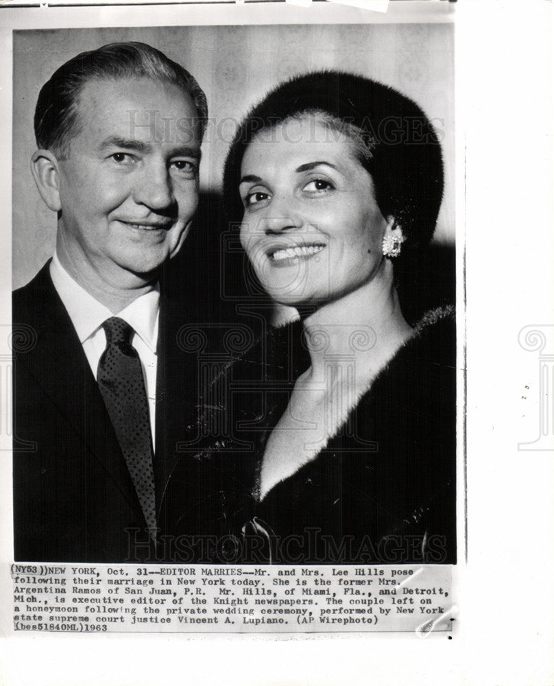 1963 Press Photo Lee Hills editor publisher marriage - Historic Images