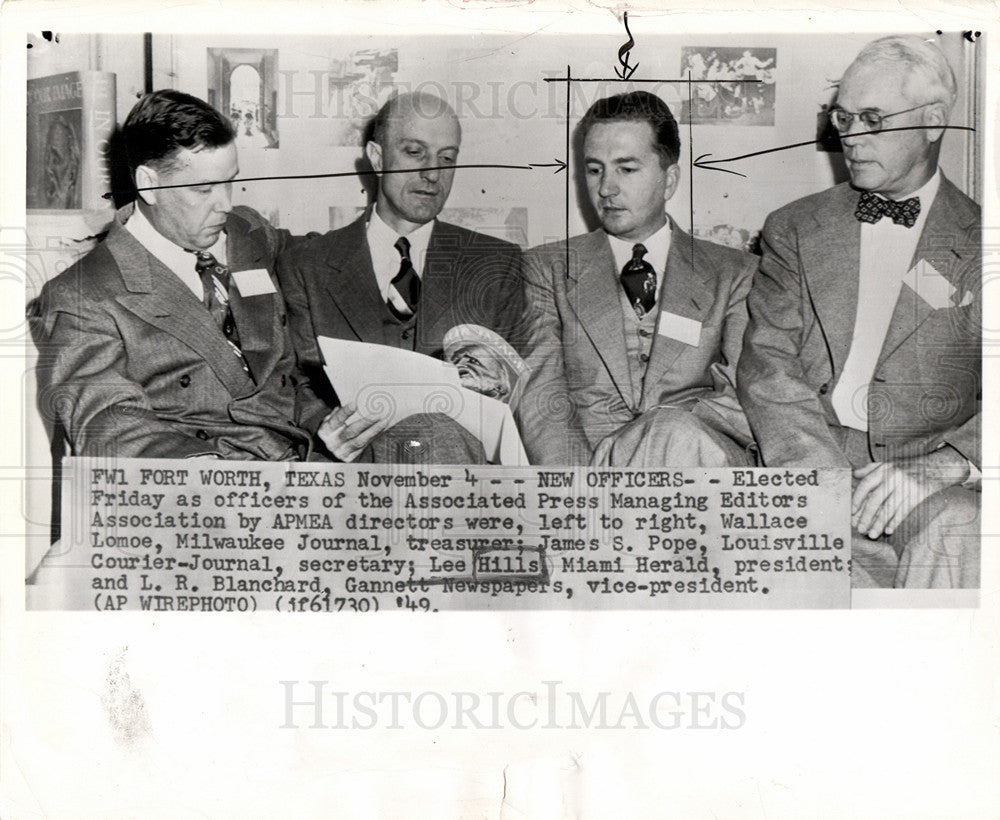 1949 Press Photo lee hills l.r. blanchard wallacw lomoe - Historic Images