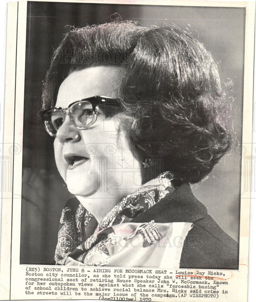 1970 Press Photo Louise Day Hicks Boston councilor - Historic Images