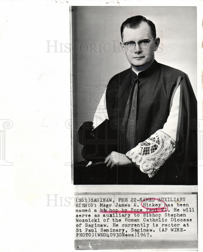 1967 Press Photo James Hickey bishop Pope Paul Diocese - Historic Images