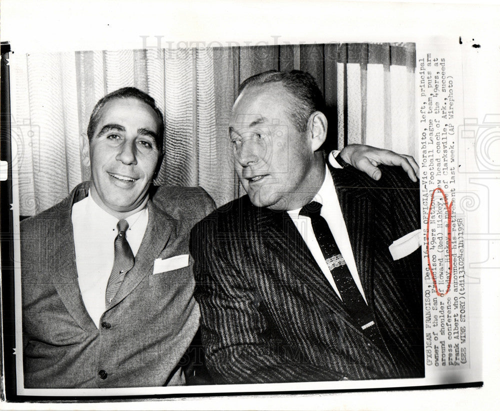 1958 Press Photo howard &#39;red&#39; rickey vic morabito - Historic Images