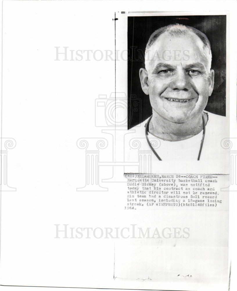 1964 Press Photo Eddie Hickey Coach Athletic Director - Historic Images