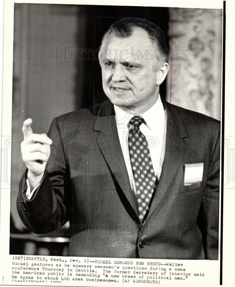 1970 Press Photo Walter Hickel Secretary of Interior - Historic Images