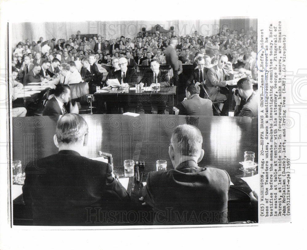 1957 Press Photo James Hoffa Teamster Testifies Senate - Historic Images