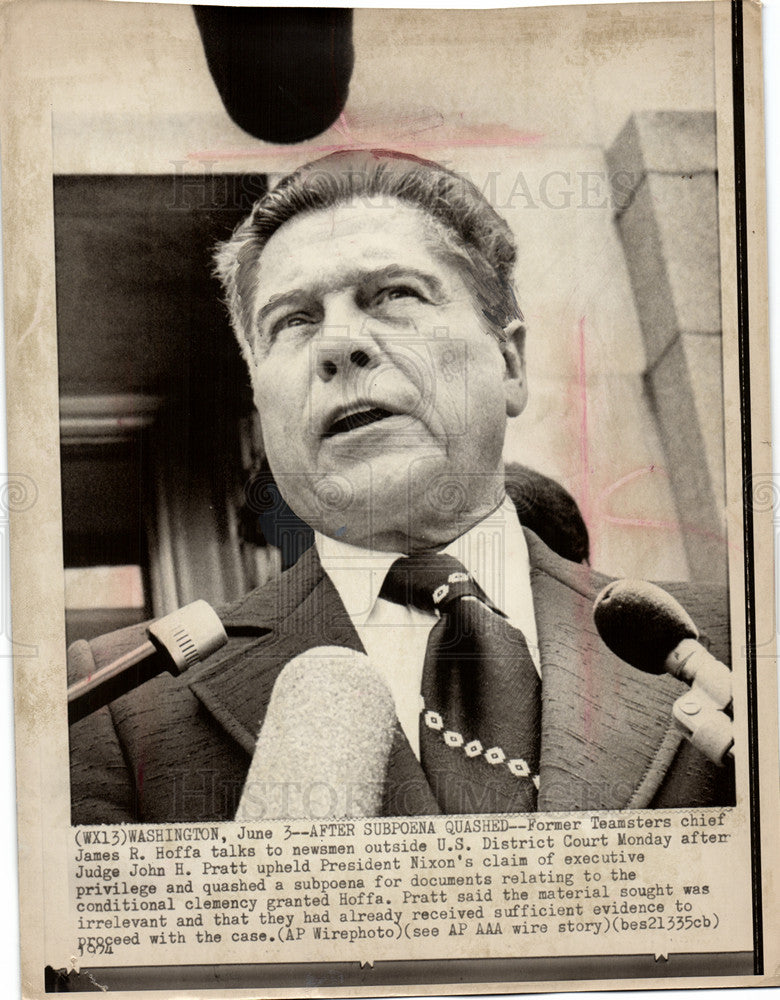 1974 Press Photo James R Hoffa Teamster President Trial - Historic Images